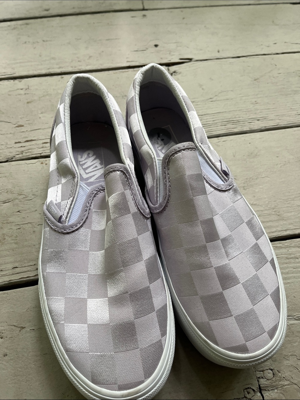 Gorgeous Vans Lavender Satin Checkerboard Slip-On worn once